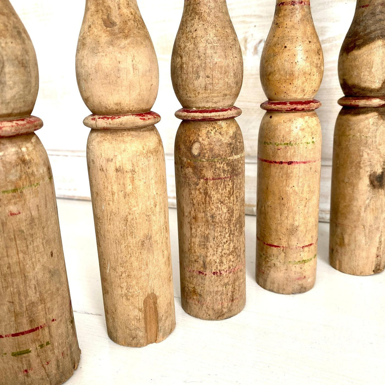 Antique French Skittles 6 wooden bowling pins 19th century