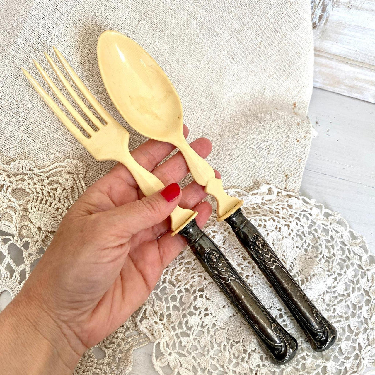 Jugendstil Salatbesteck Antik Silber Griffe