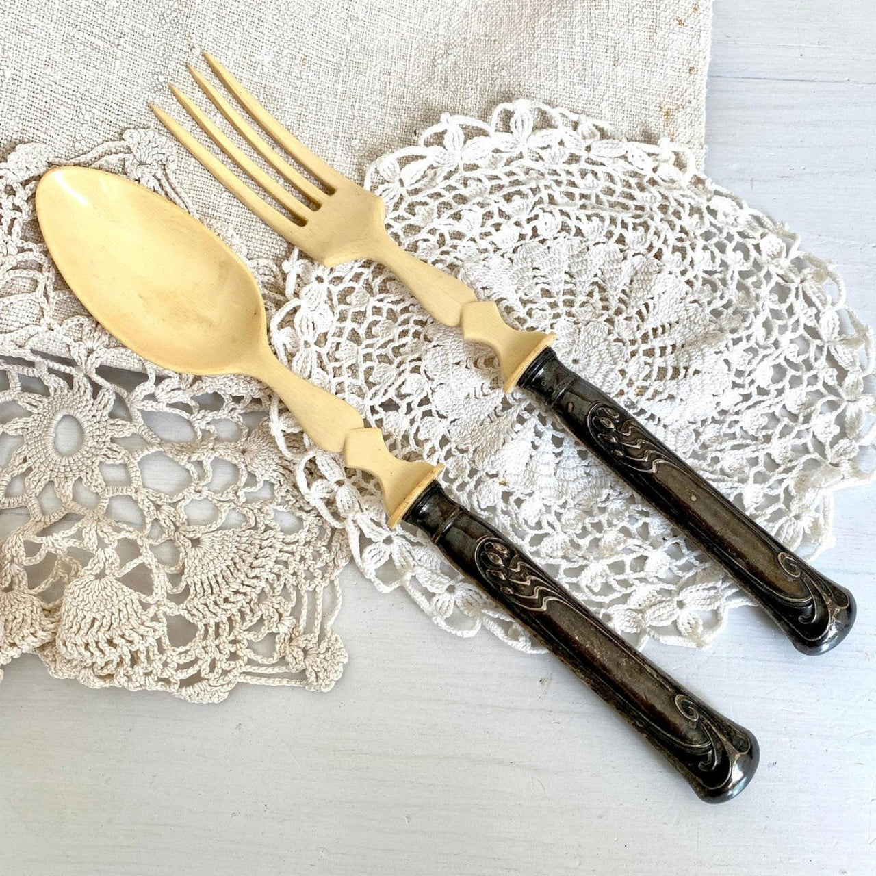 Jugendstil Salatbesteck Antik Silber Griffe