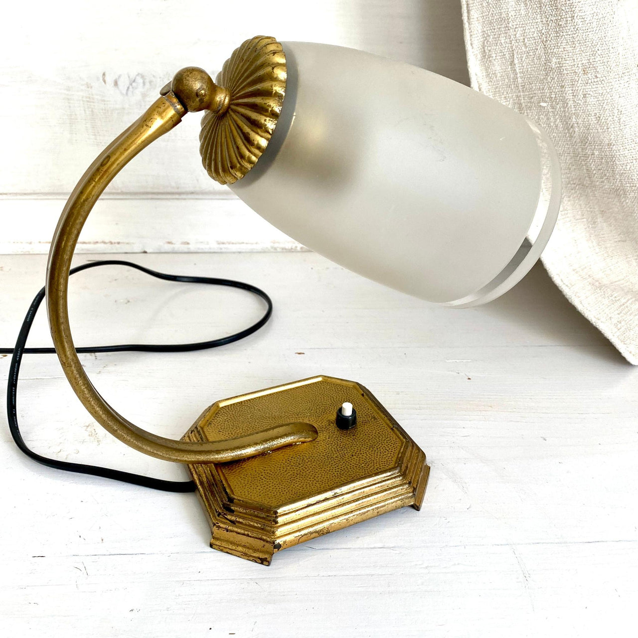 Mid century brass bedside lamp 50s 60s table lamp frosted glass-Sweet Antik