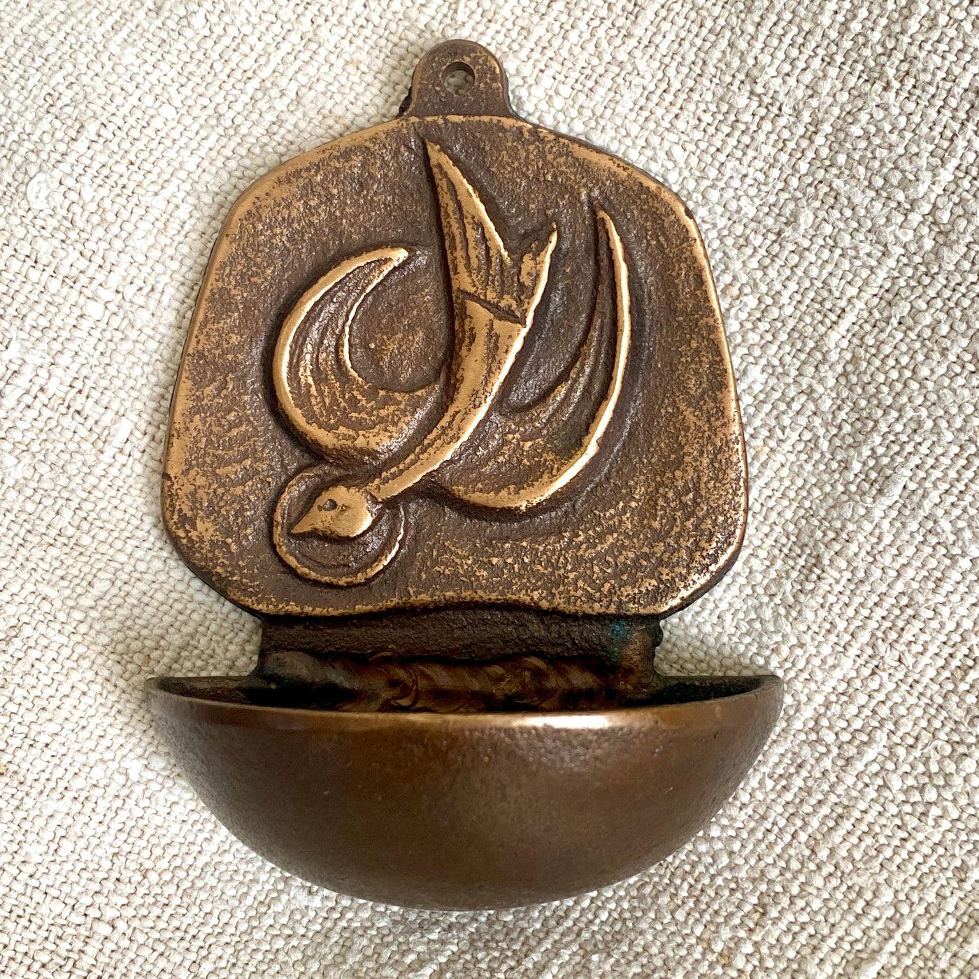 Mid century bronze holy water font holy spirit dove, 70s-Sweet Antik