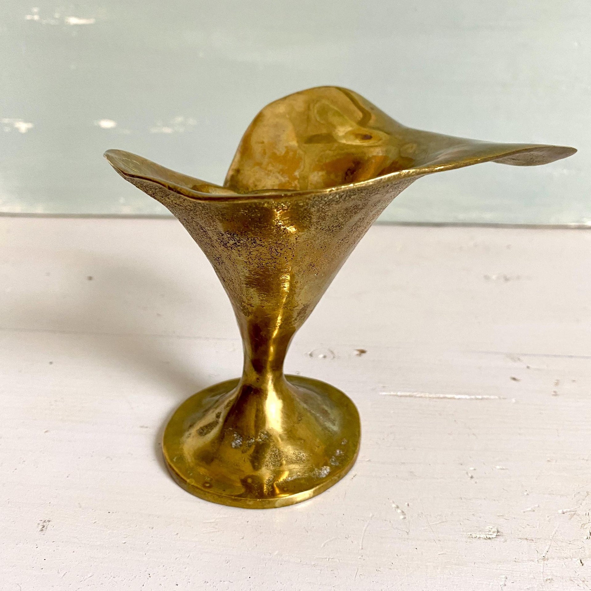 Mid-century candle holder cast brass calla lily flower-Sweet Antik