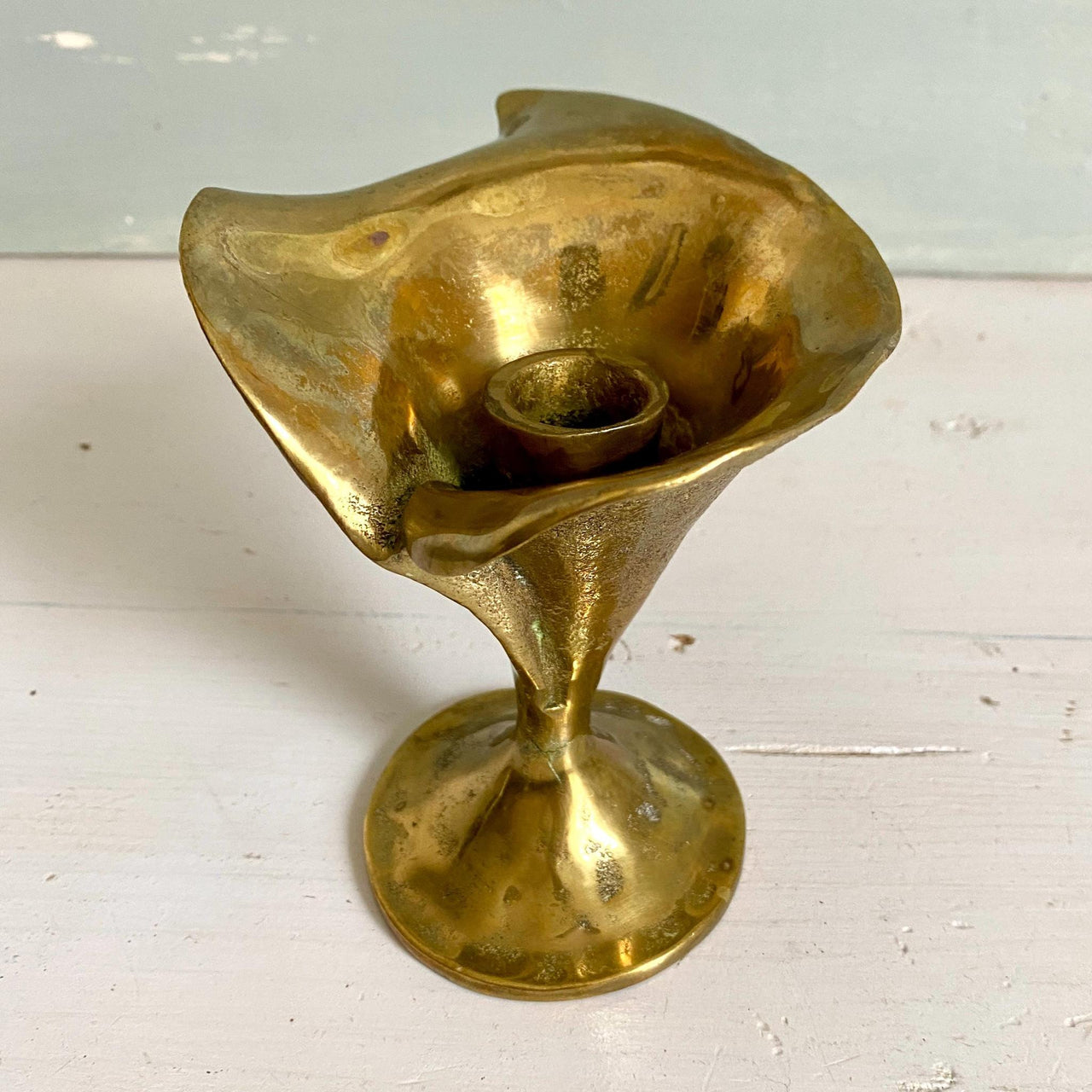 Mid-century candle holder cast brass calla lily flower-Sweet Antik