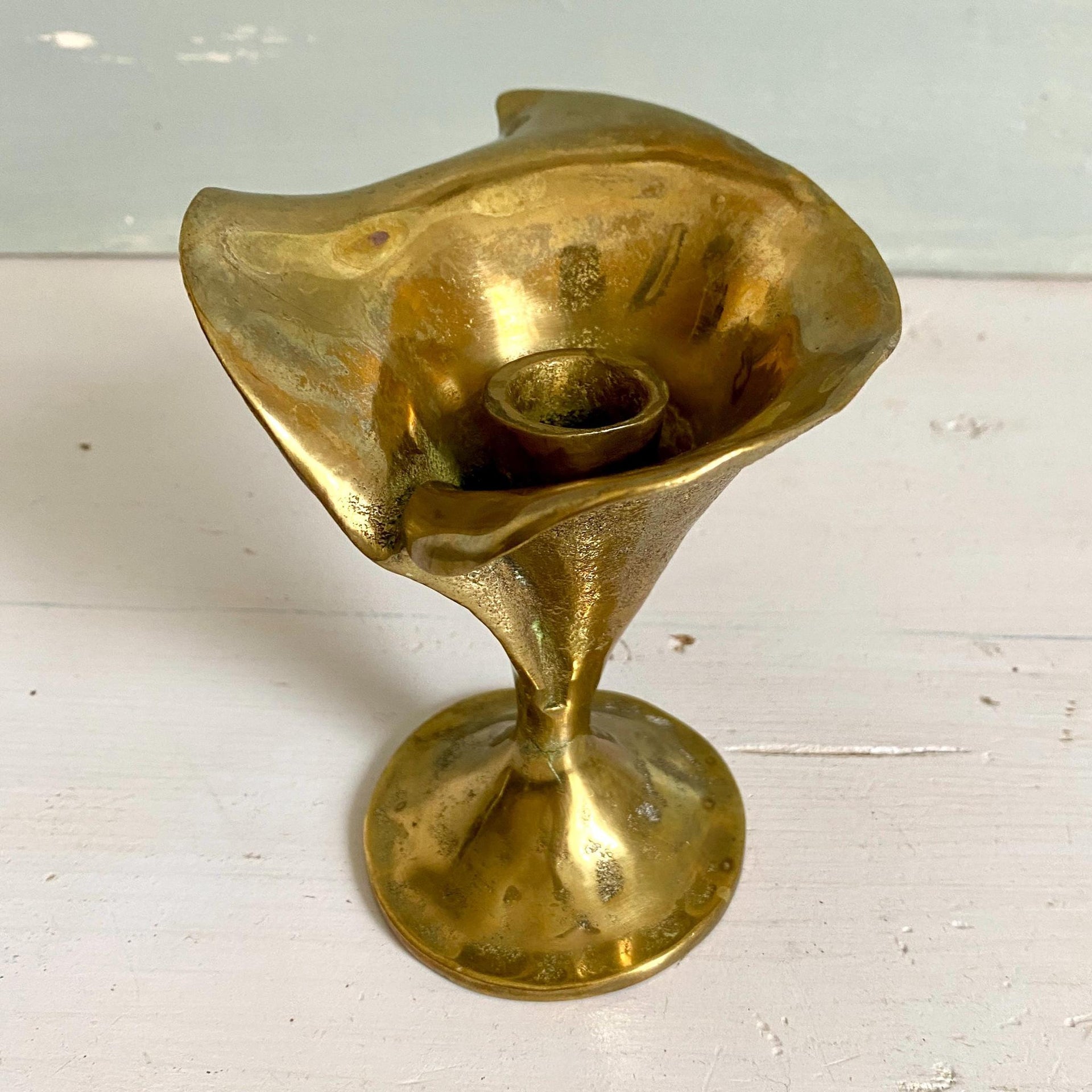 Mid-century candle holder cast brass calla lily flower-Sweet Antik