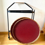 Mid century folding bar cart with removable rattan trays 70s-Sweet Antik