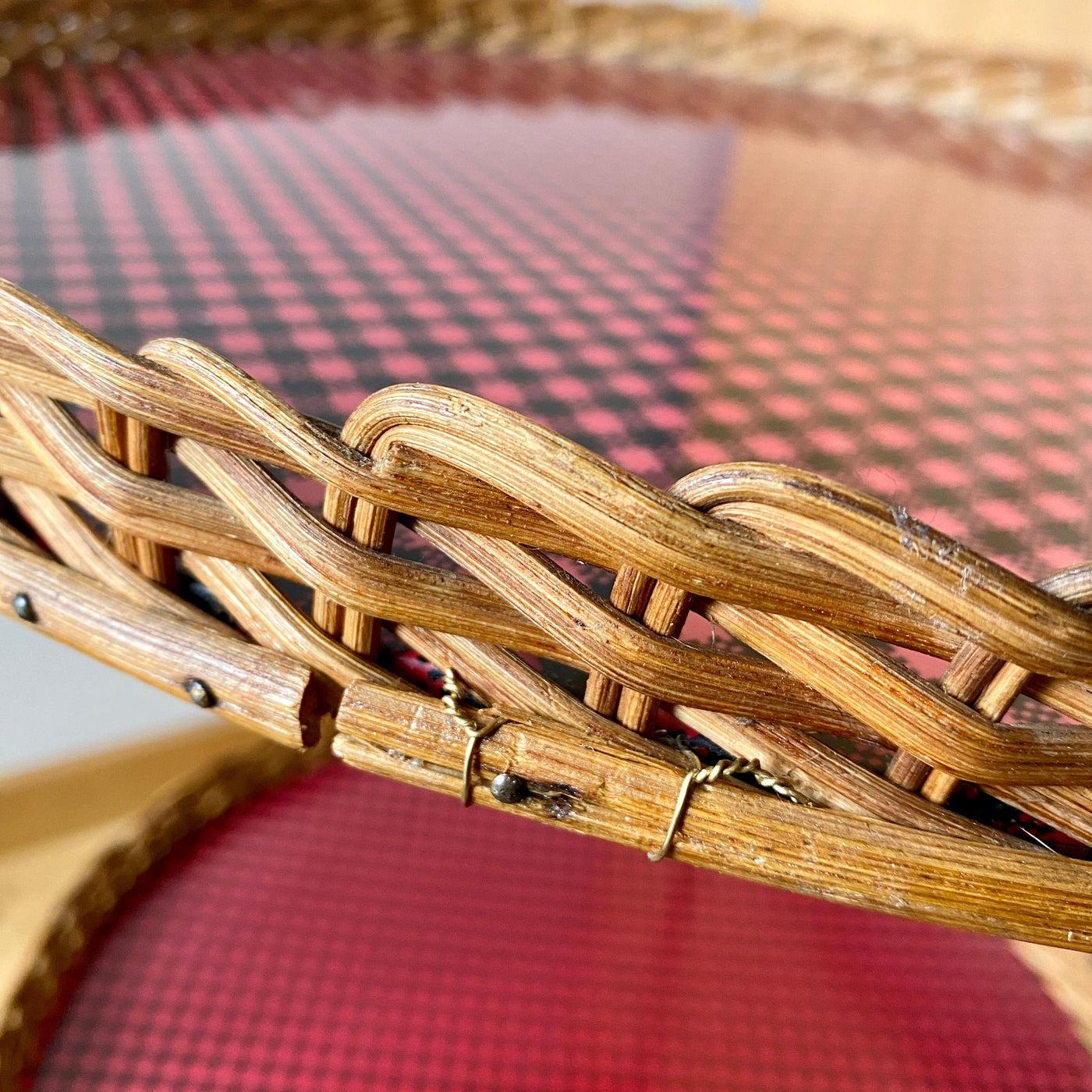 Mid century folding bar cart with removable rattan trays 70s-Sweet Antik