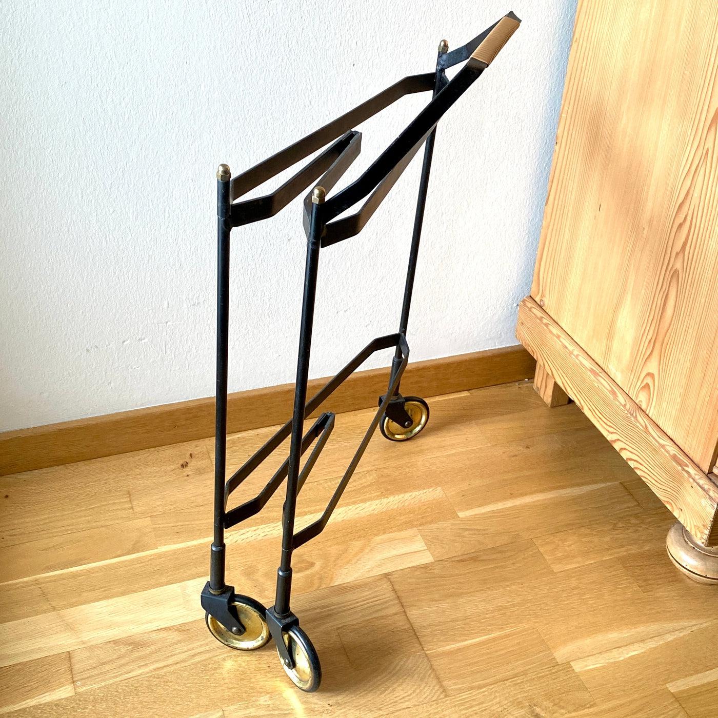 Mid century folding bar cart with removable rattan trays 70s-Sweet Antik