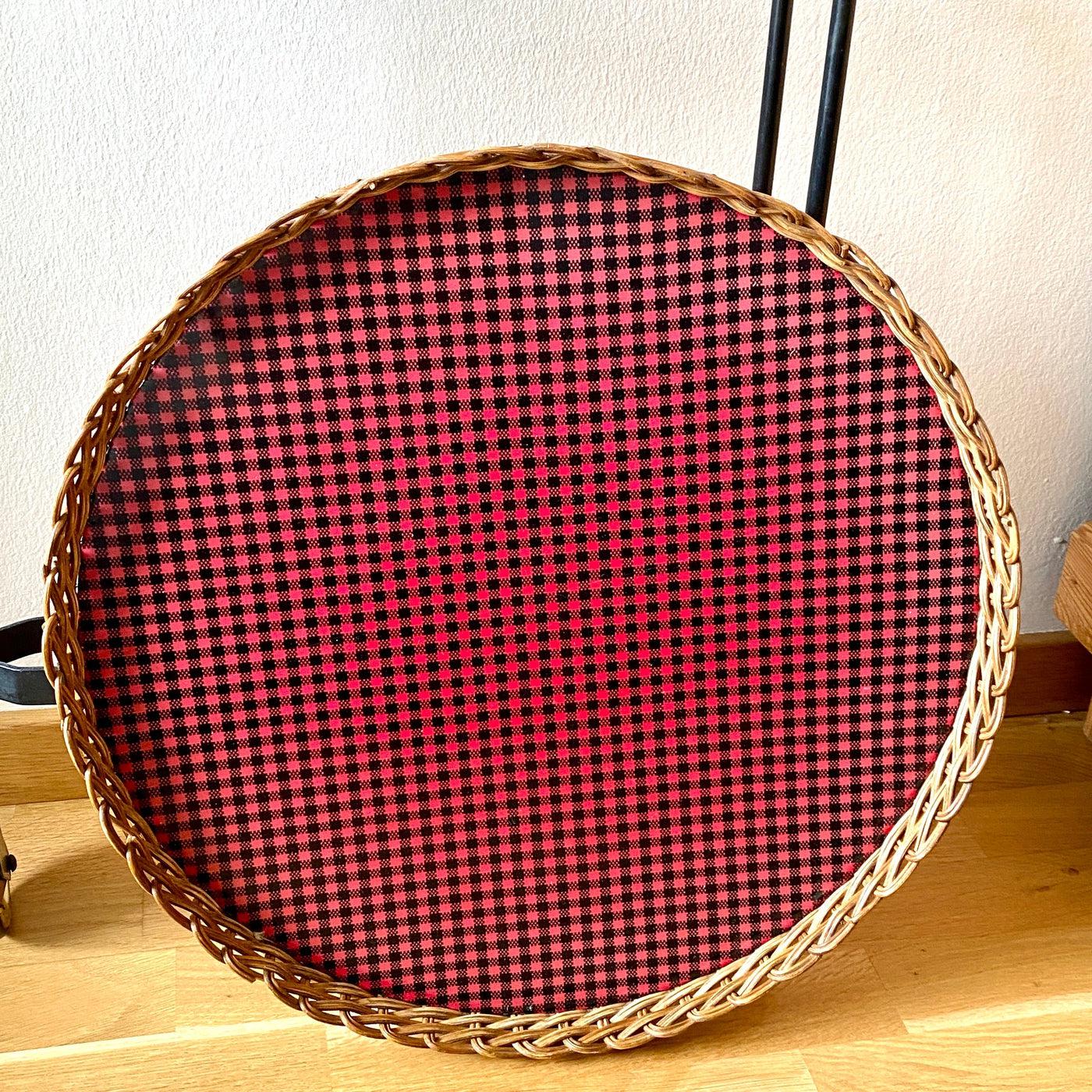 Mid century folding bar cart with removable rattan trays 70s-Sweet Antik