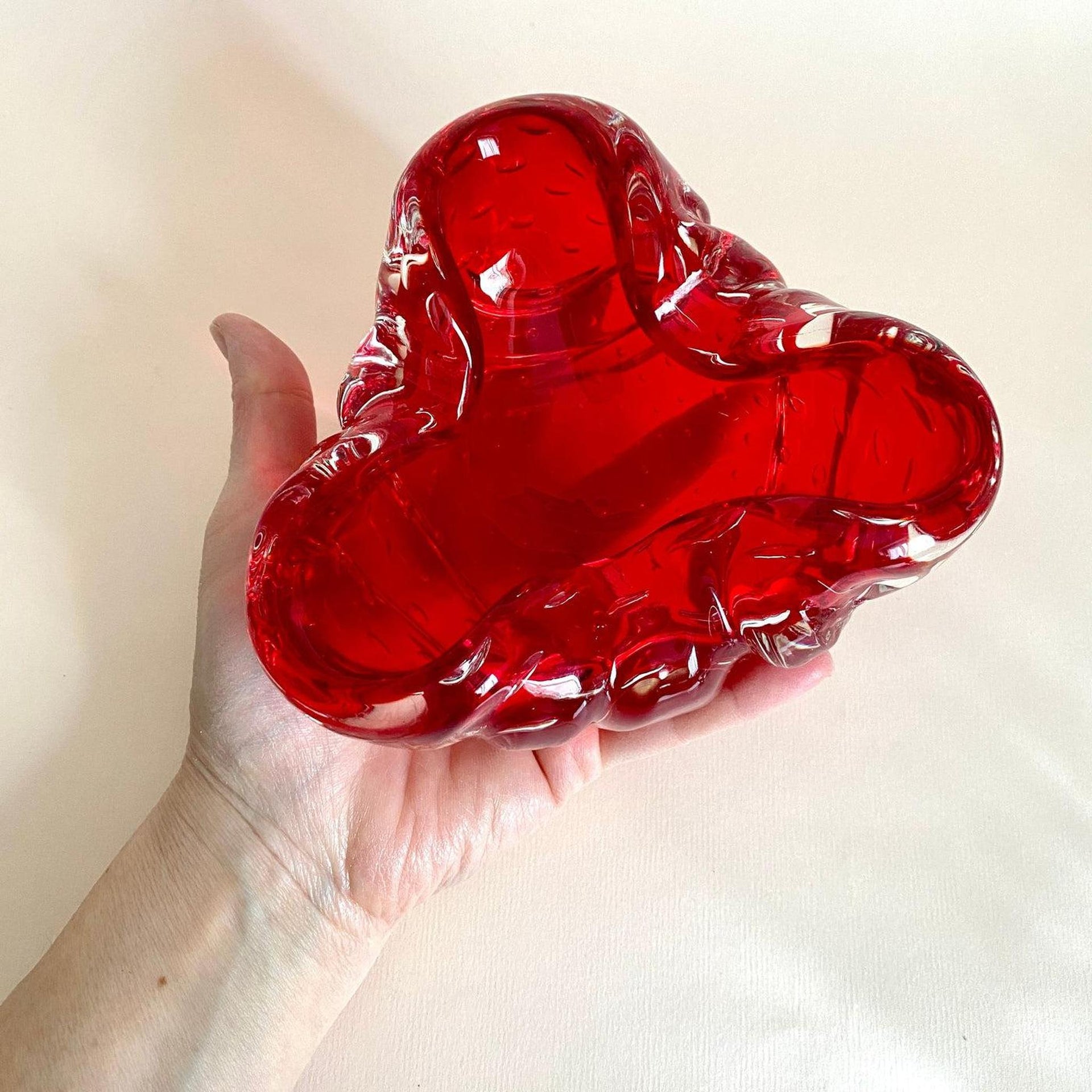 Murano Aschenbecher Bullicante Glas Rot, 60er Jahre