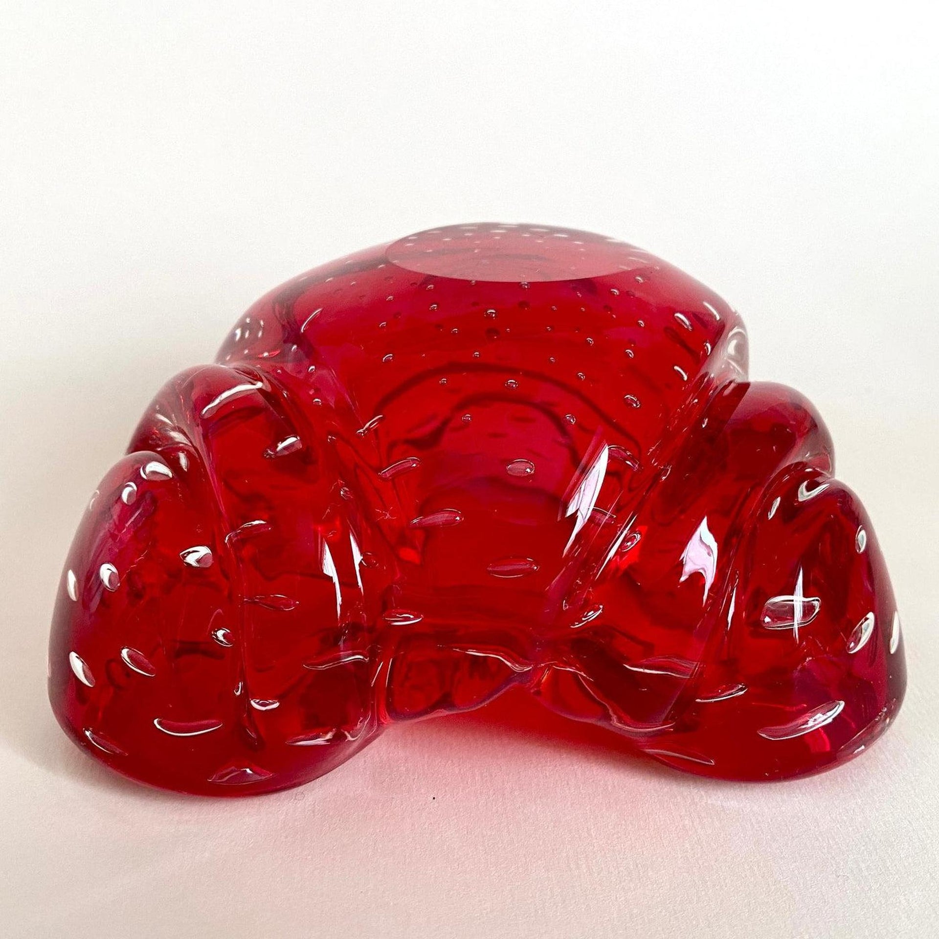 Murano Aschenbecher Bullicante Glas Rot, 60er Jahre