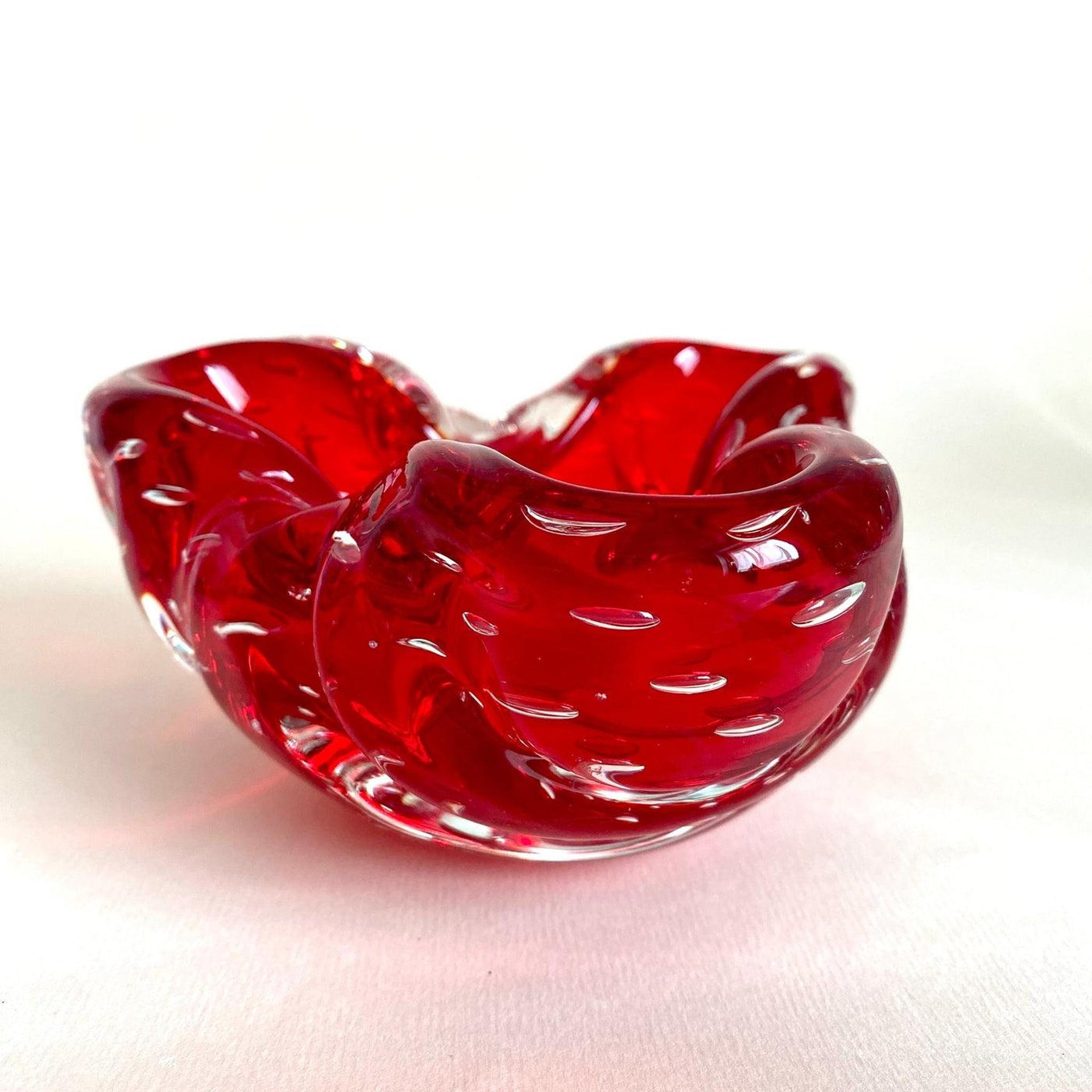 Murano Aschenbecher Bullicante Glas Rot, 60er Jahre