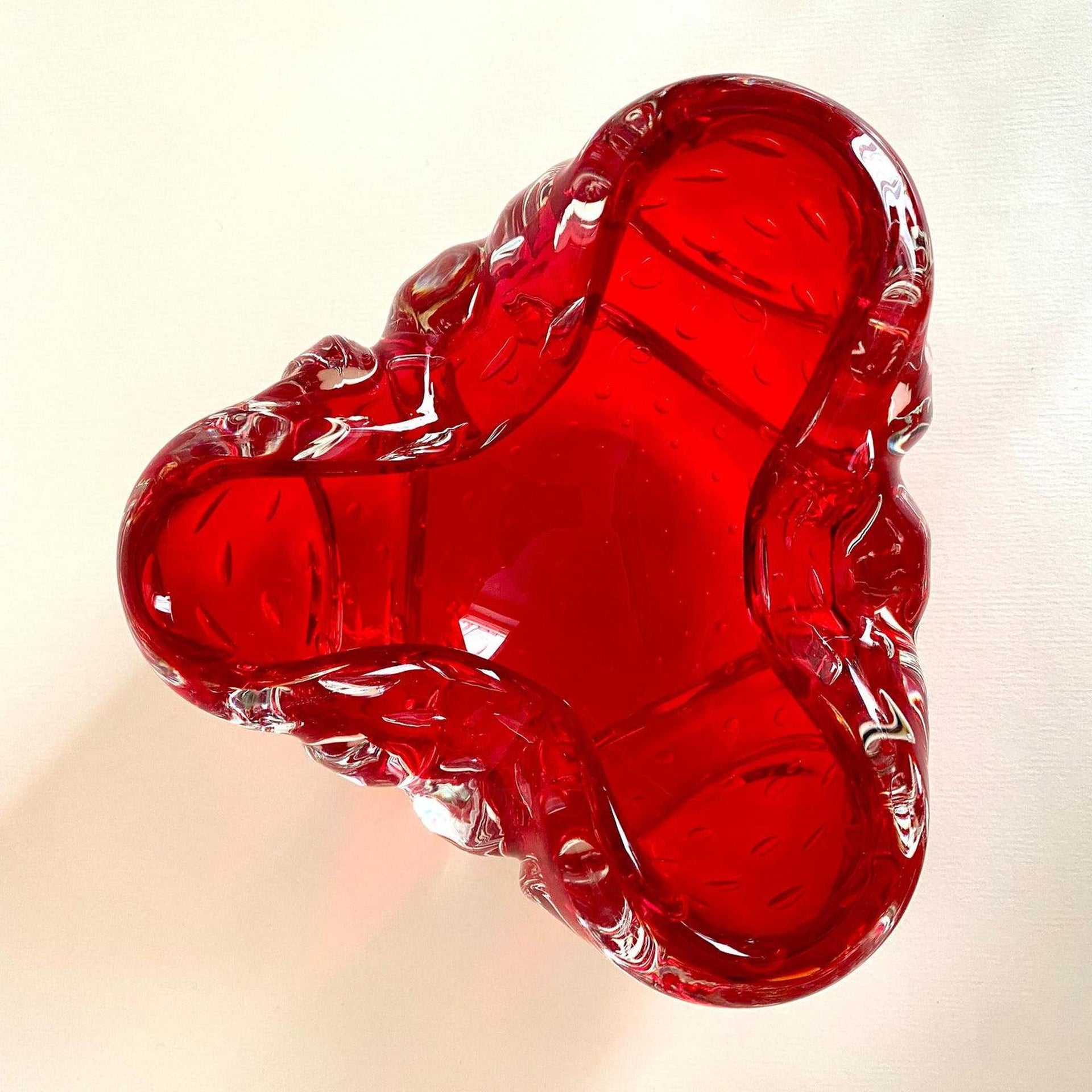 Murano Aschenbecher Bullicante Glas Rot, 60er Jahre