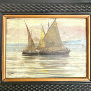 Ölgemälde Antik Holz, Segelboote Seelandschaft Italien, um 1900