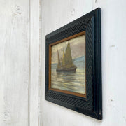 Ölgemälde Antik Holz, Segelboote Seelandschaft Italien, um 1900