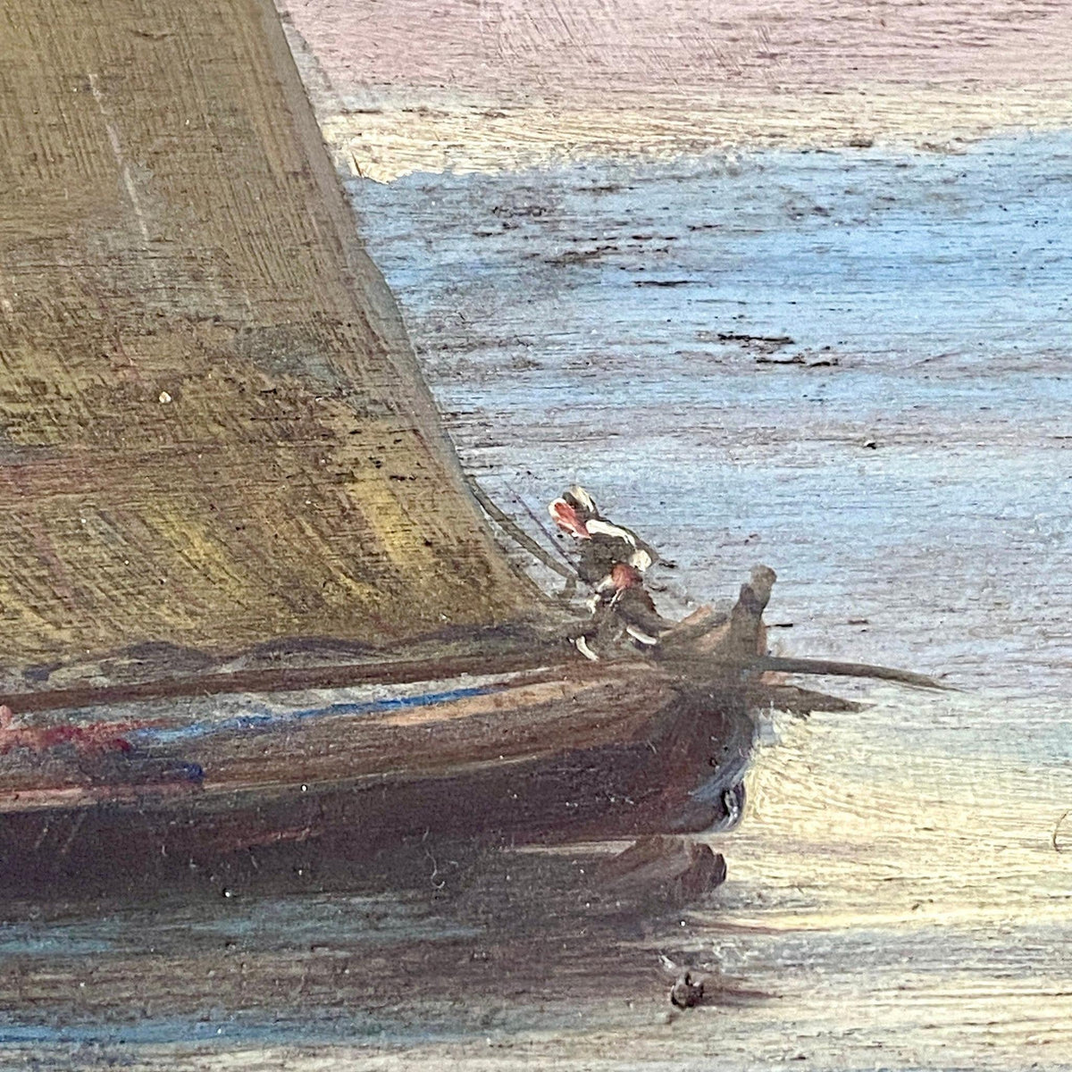 Ölgemälde Antik Holz, Segelboote Seelandschaft Italien, um 1900