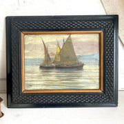 Ölgemälde Antik Holz, Segelboote Seelandschaft Italien, um 1900