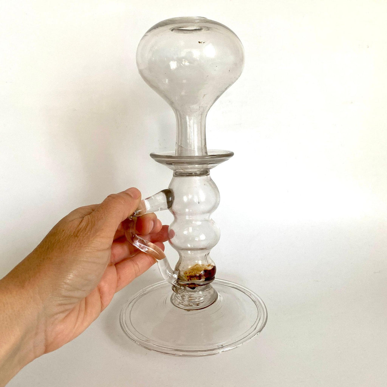 Öllampe Antik Glas mundgeblasen Abrissglas, Italien 19. Jh.