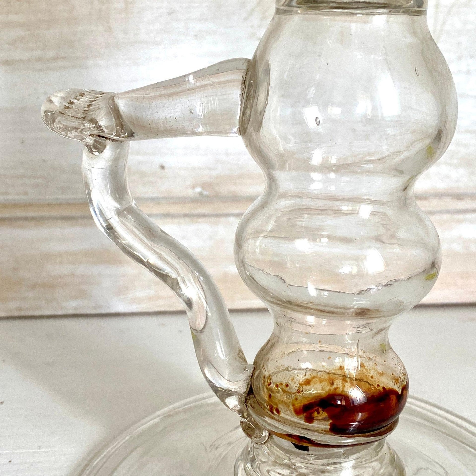 Öllampe Antik Glas mundgeblasen Abrissglas, Italien 19. Jh.