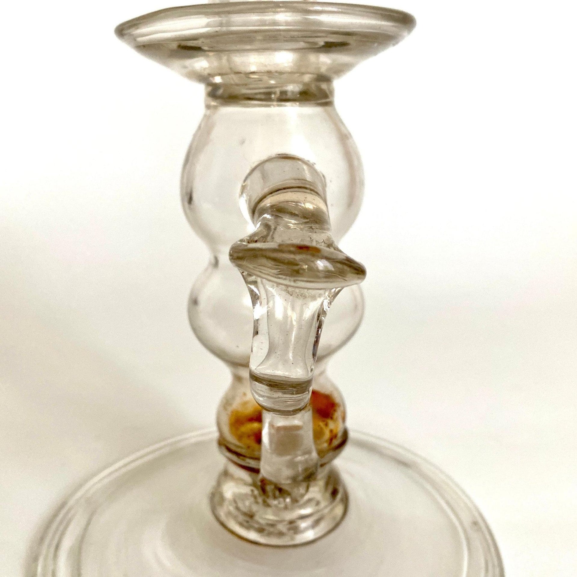Öllampe Antik Glas mundgeblasen Abrissglas, Italien 19. Jh.