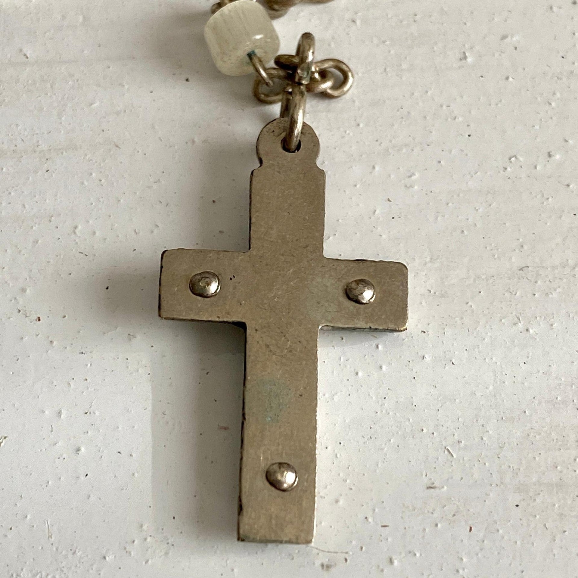 Rosenkranz Antik St. Therese von Lisieux aus weißem Glas