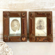 Tramp art wooden frames with soldiers photos, 1800s-Sweet Antik