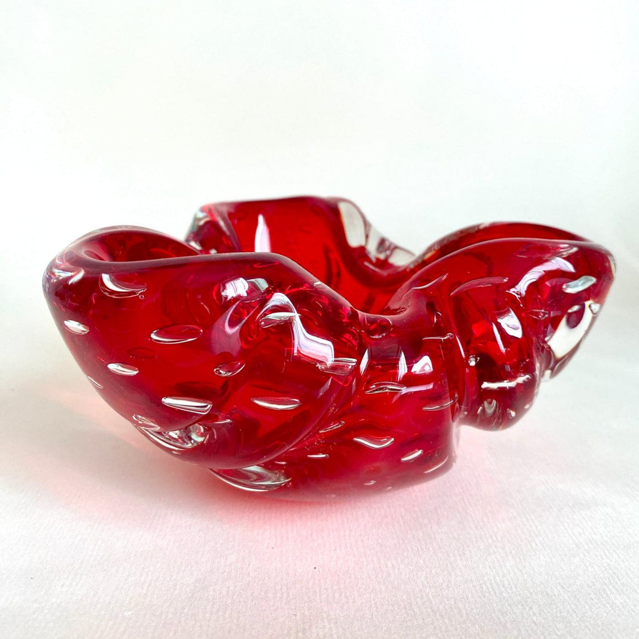 Mid century Murano bullicante red glass bowl ashtray, 1960s-Sweet Antik