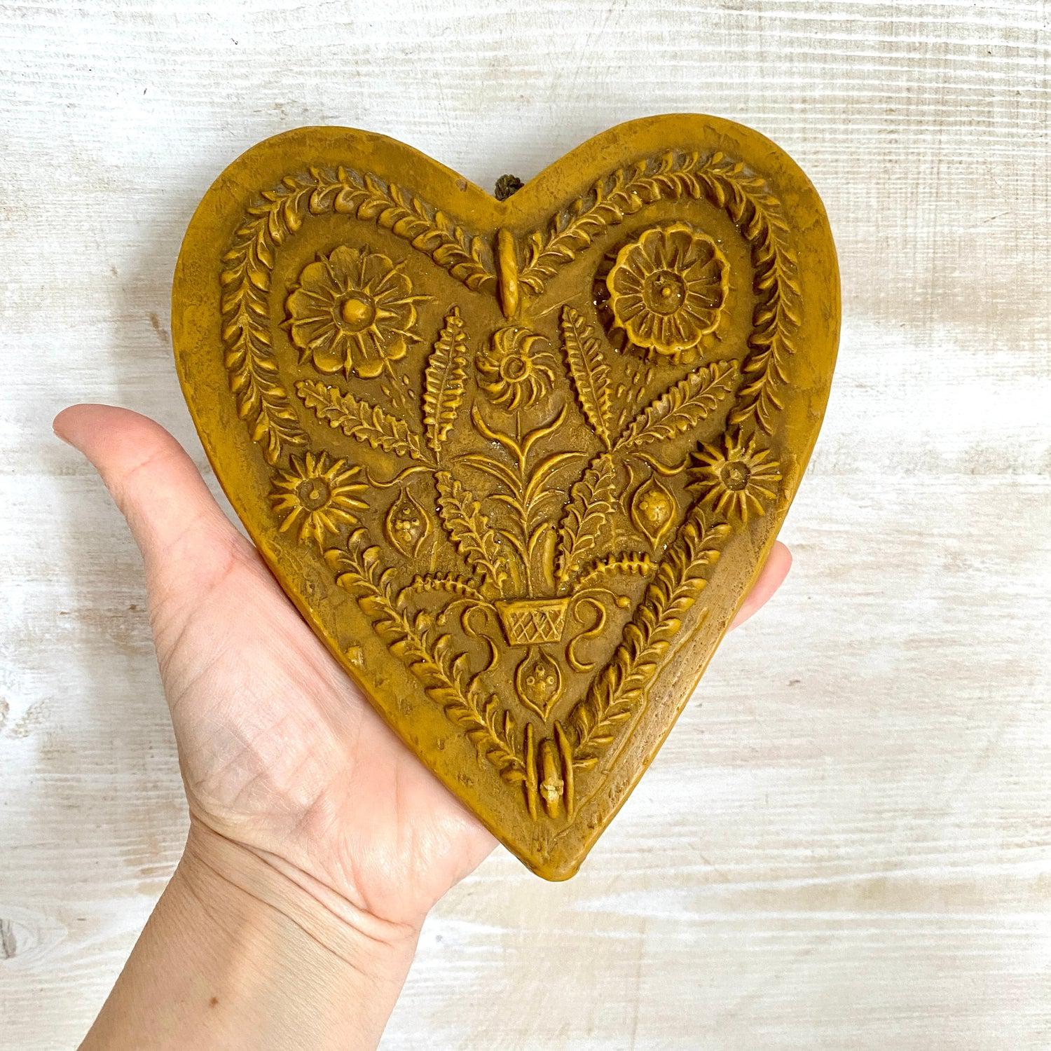 Vintage beeswax heart wall hanging German wax art-Sweet Antik