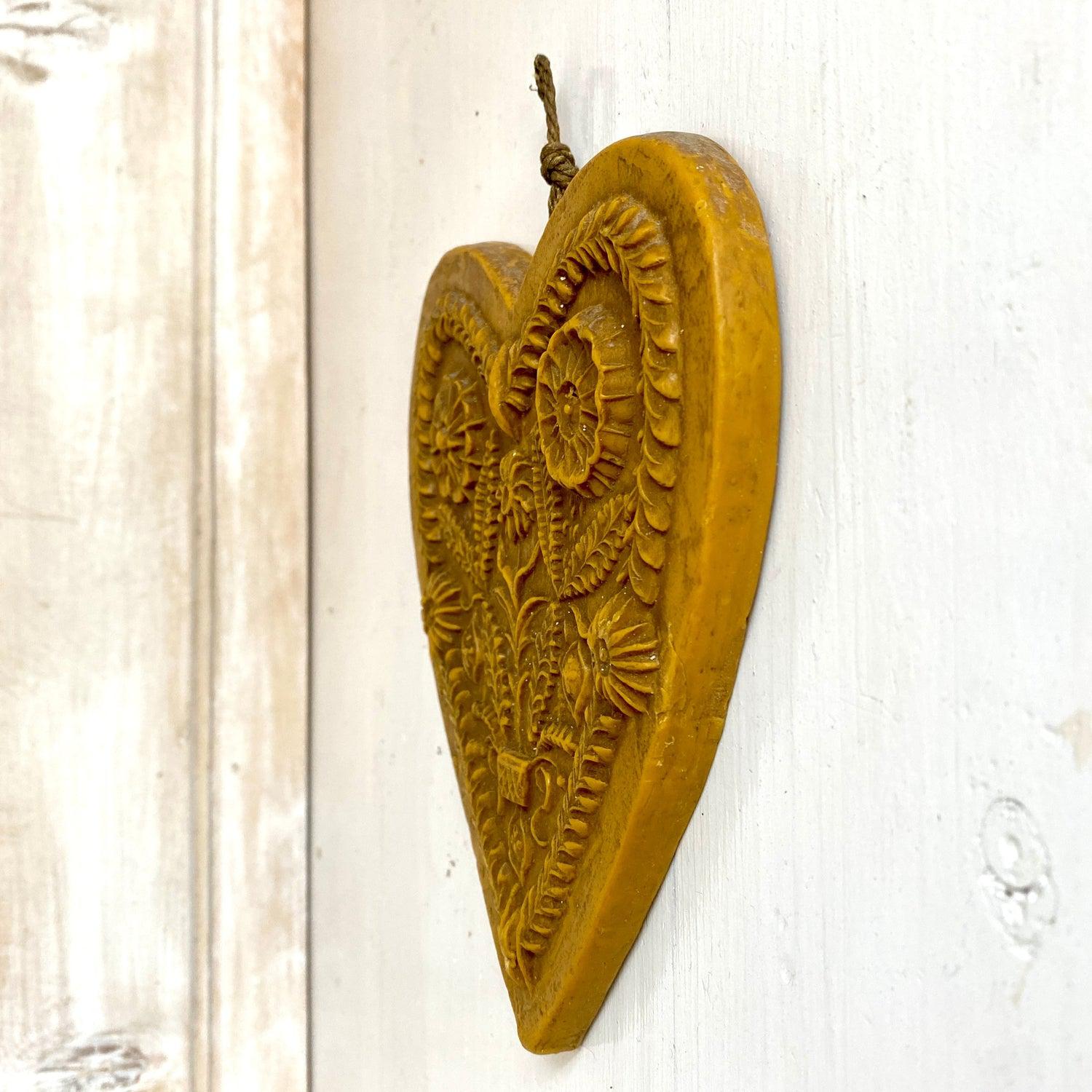 Vintage beeswax heart wall hanging German wax art-Sweet Antik