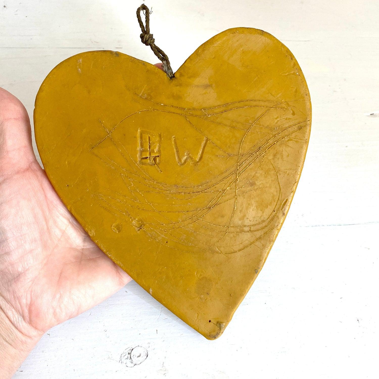 Vintage beeswax heart wall hanging German wax art-Sweet Antik