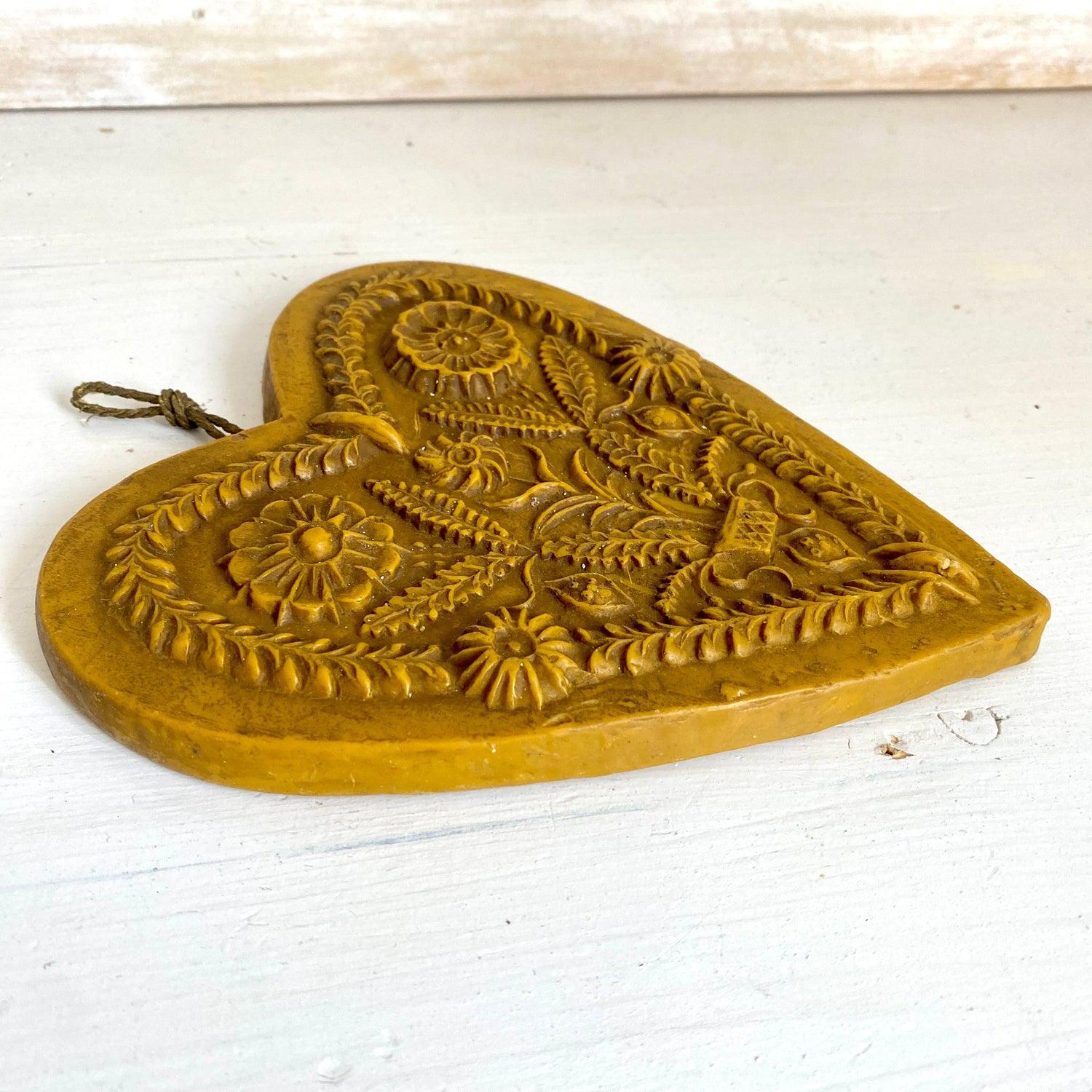 Vintage beeswax heart wall hanging German wax art-Sweet Antik