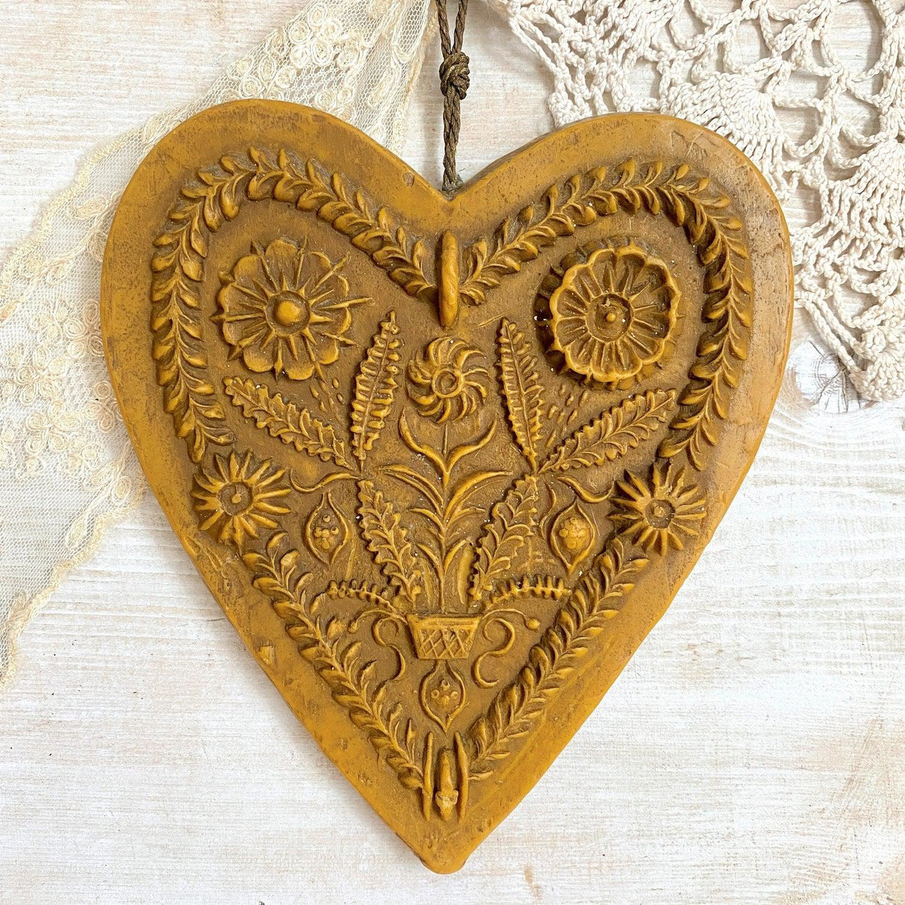 Vintage beeswax heart wall hanging German wax art-Sweet Antik