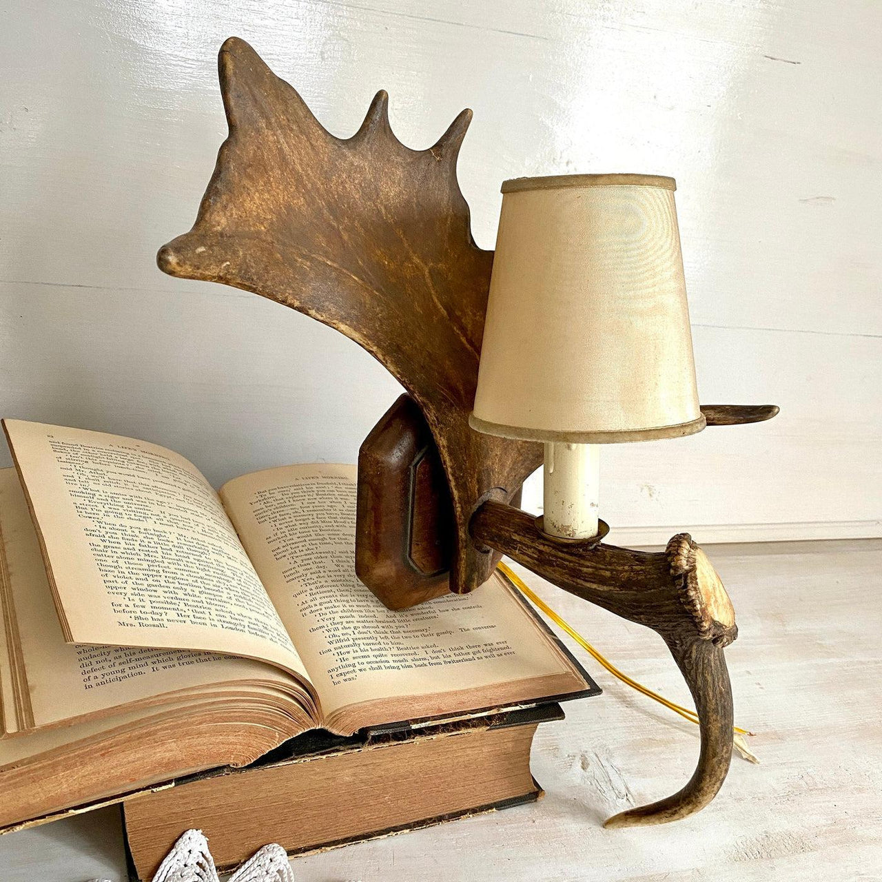 Vintage fallow deer antler sconce wall lamp-Sweet Antik