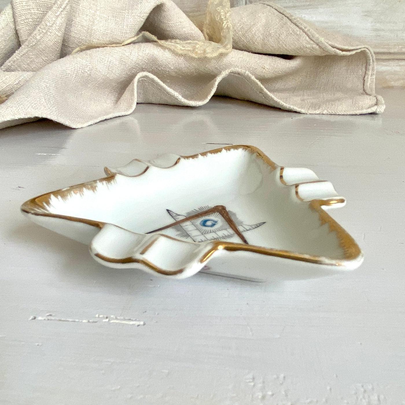 Vintage freemason ashtray hand painted Lefton porcelain 60s-Sweet Antik