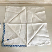 Vintage hand embroidered napkin set blue white open work, 1940s-Sweet Antik