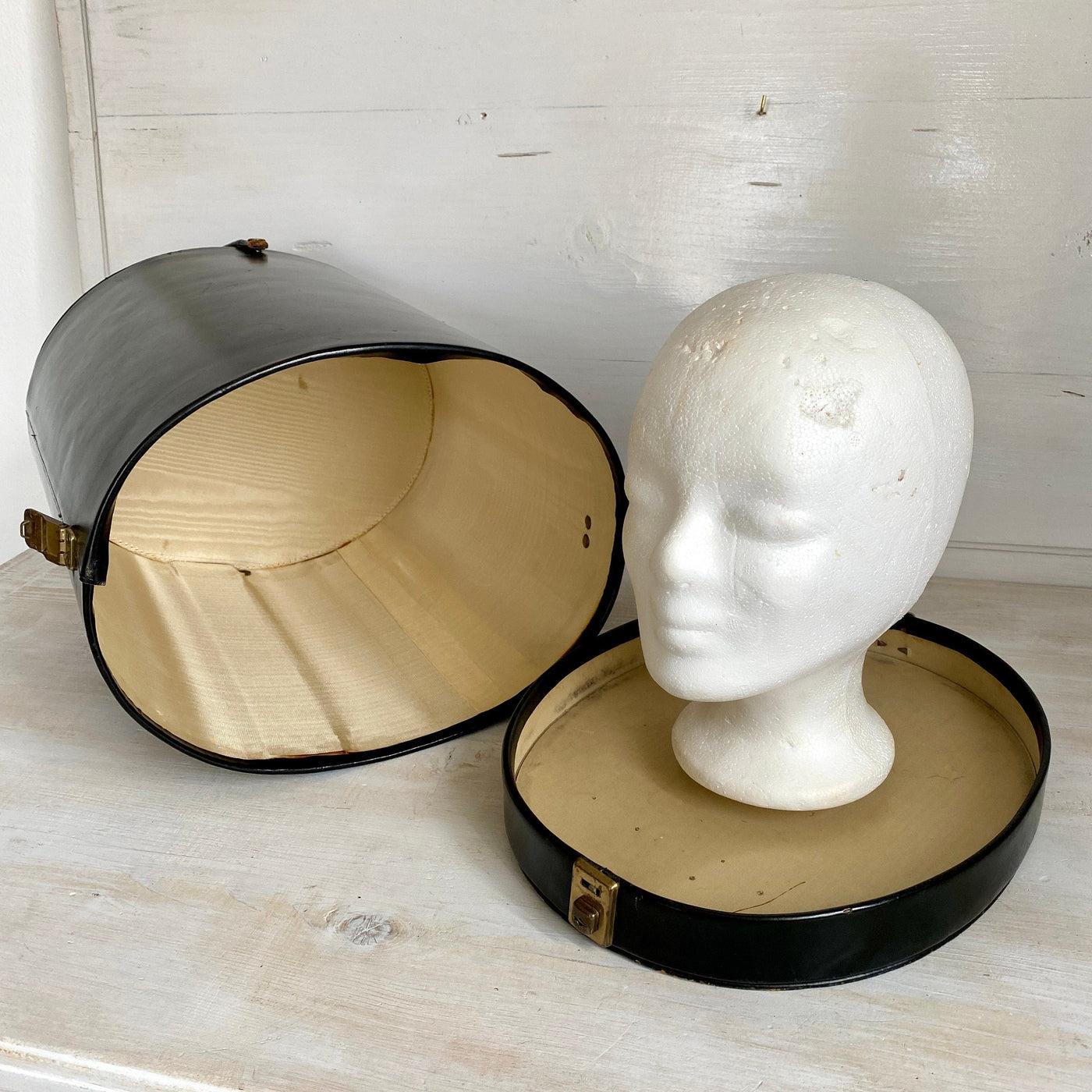 Vintage leather hat box / wig case CHENEY, 1960s-Sweet Antik