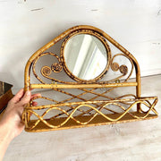 Vintage rattan mirror bamboo shelf 70s boho entryway decor-Sweet Antik