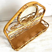 Vintage rattan mirror bamboo shelf 70s boho entryway decor-Sweet Antik