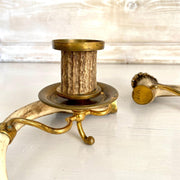 Vintage roe deer antler candle holder and matchbox holder, brass mounted 50s-Sweet Antik