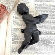 Vintage wall candle holder Wormser Terra Sigillata black angel figurine, 60s-SweetAntik-Sweet Antik