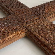 Wandkreuz Holz Antik Tramp Art Handarbeit datiert 1913