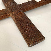 Wandkreuz Holz Antik Tramp Art Handarbeit datiert 1913