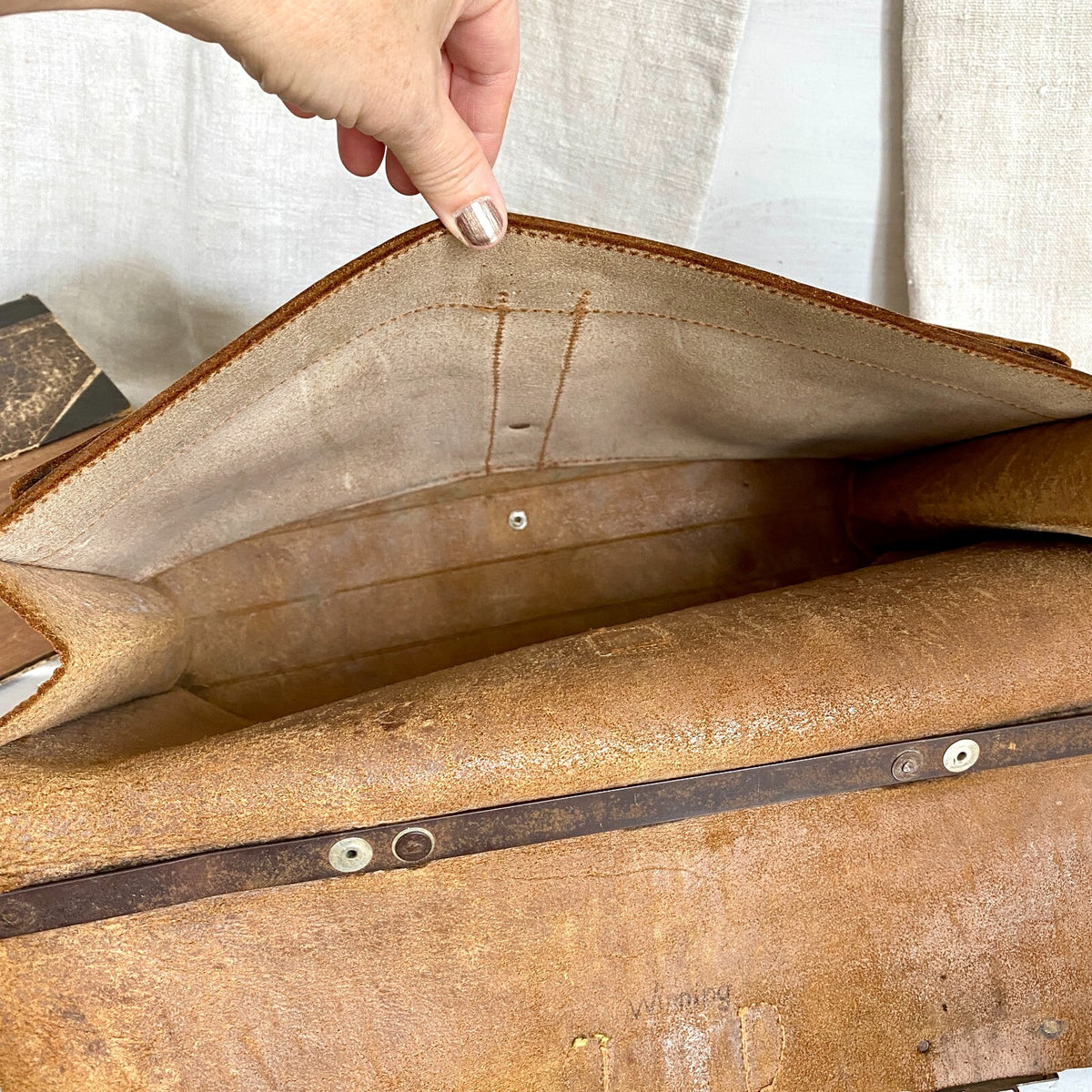 Alte Leder Schultasche um 1930 Schulranzen Aktentasche-SweetAntik