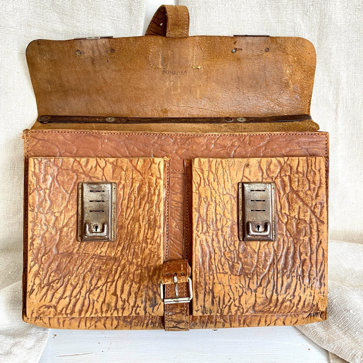 Alte Leder Schultasche um 1930 Schulranzen Aktentasche-SweetAntik