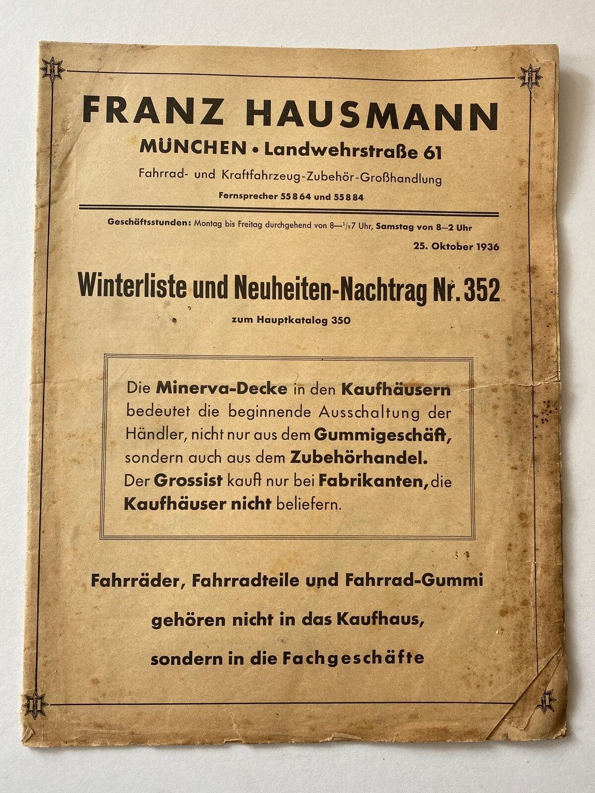 Alter Katalog Autozubehör Oldtimer Fahrräder HAUSMANN MÜNCHEN 1936 n. 352-SweetAntik