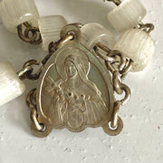 Antique rosary St. Therese de Lisieux of white glass beads-original-vintage-Sweet Antik