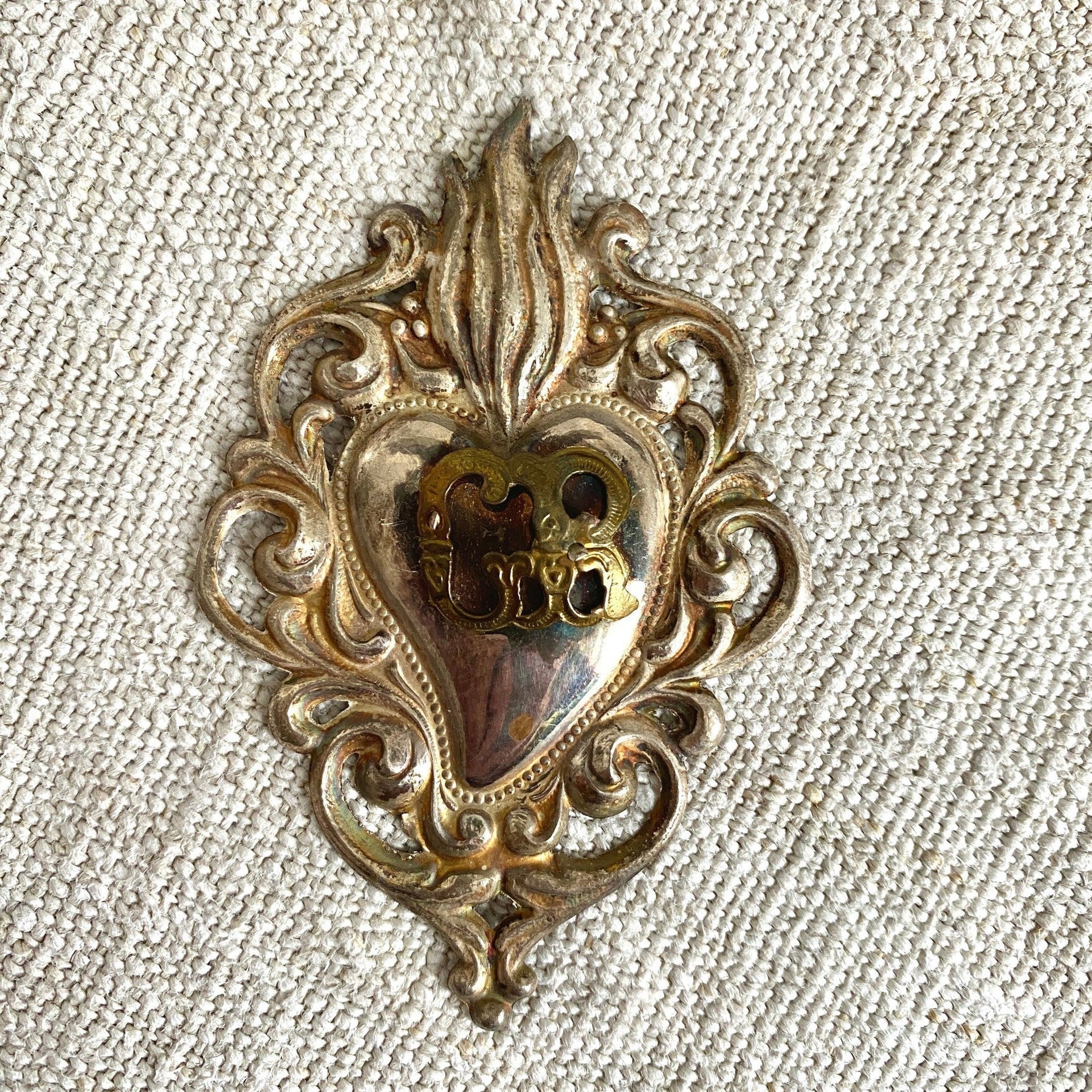 Antique sacred heart Ex Voto silver plated | 0889-vintage-Ex Voto-Sweet Antik