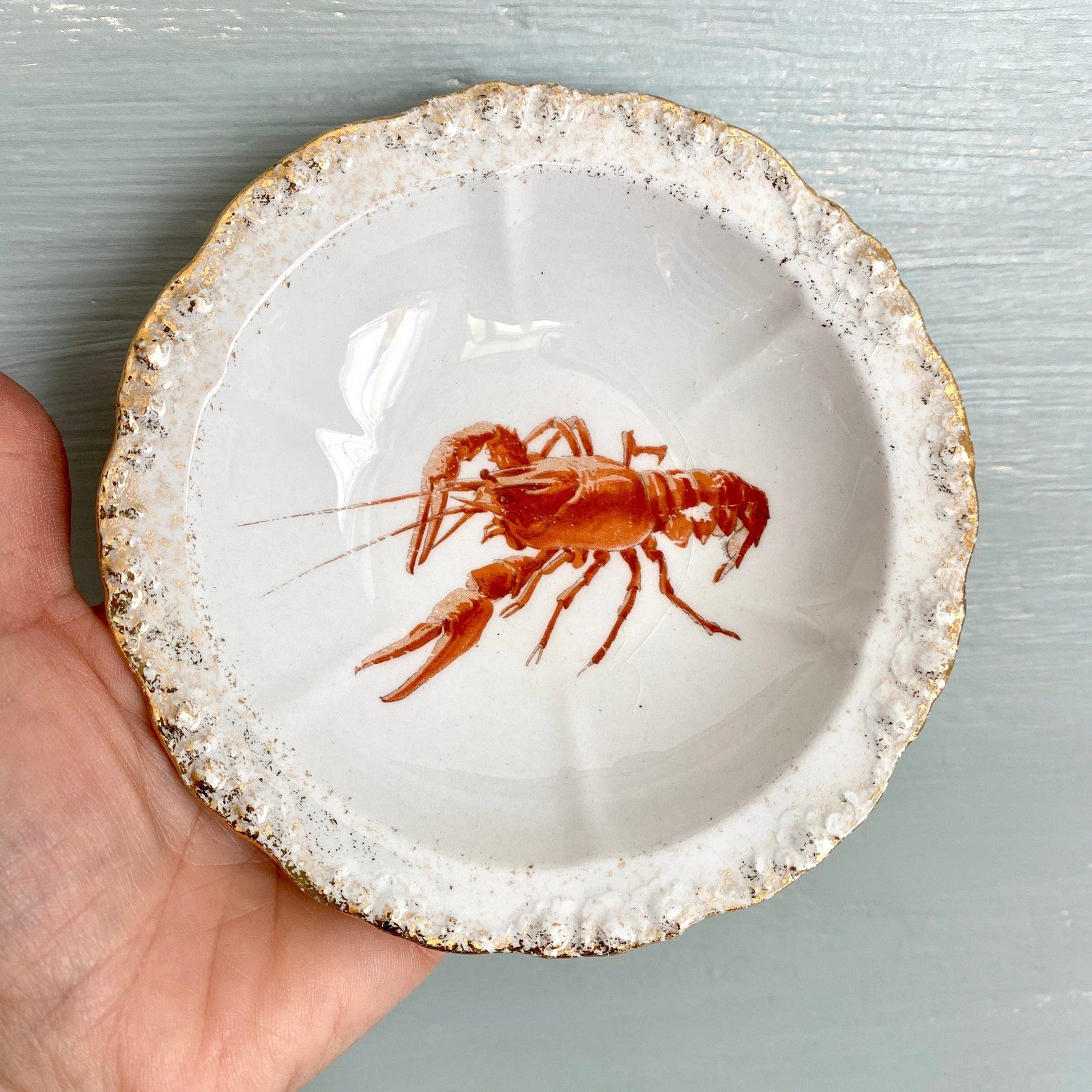 Antique Sevres China Co. serving bowl set lobster, fleur-de-lys mark, 1900s-Sweet Antik