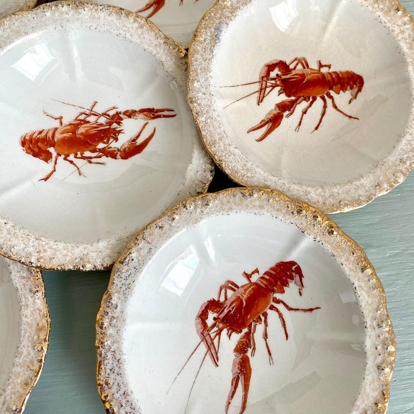 Antique Sevres China Co. serving bowl set lobster, fleur-de-lys mark, 1900s-Sweet Antik