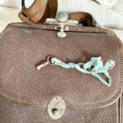 vintage-1800s antique leather saddle bag with key-Sweet Antik