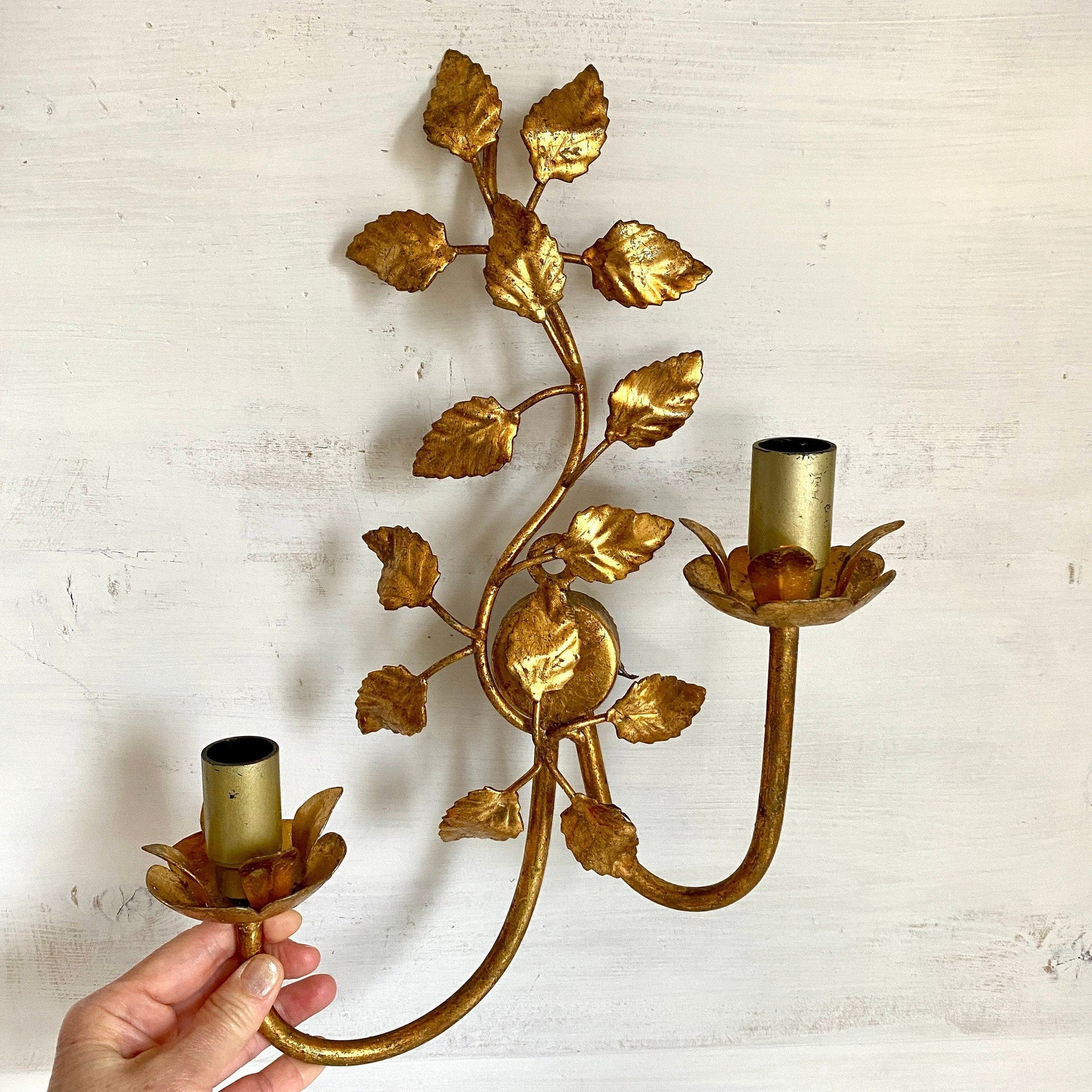 vintage-1970s Florentine gilt tole wall light Hans Kögl style-Sweet Antik